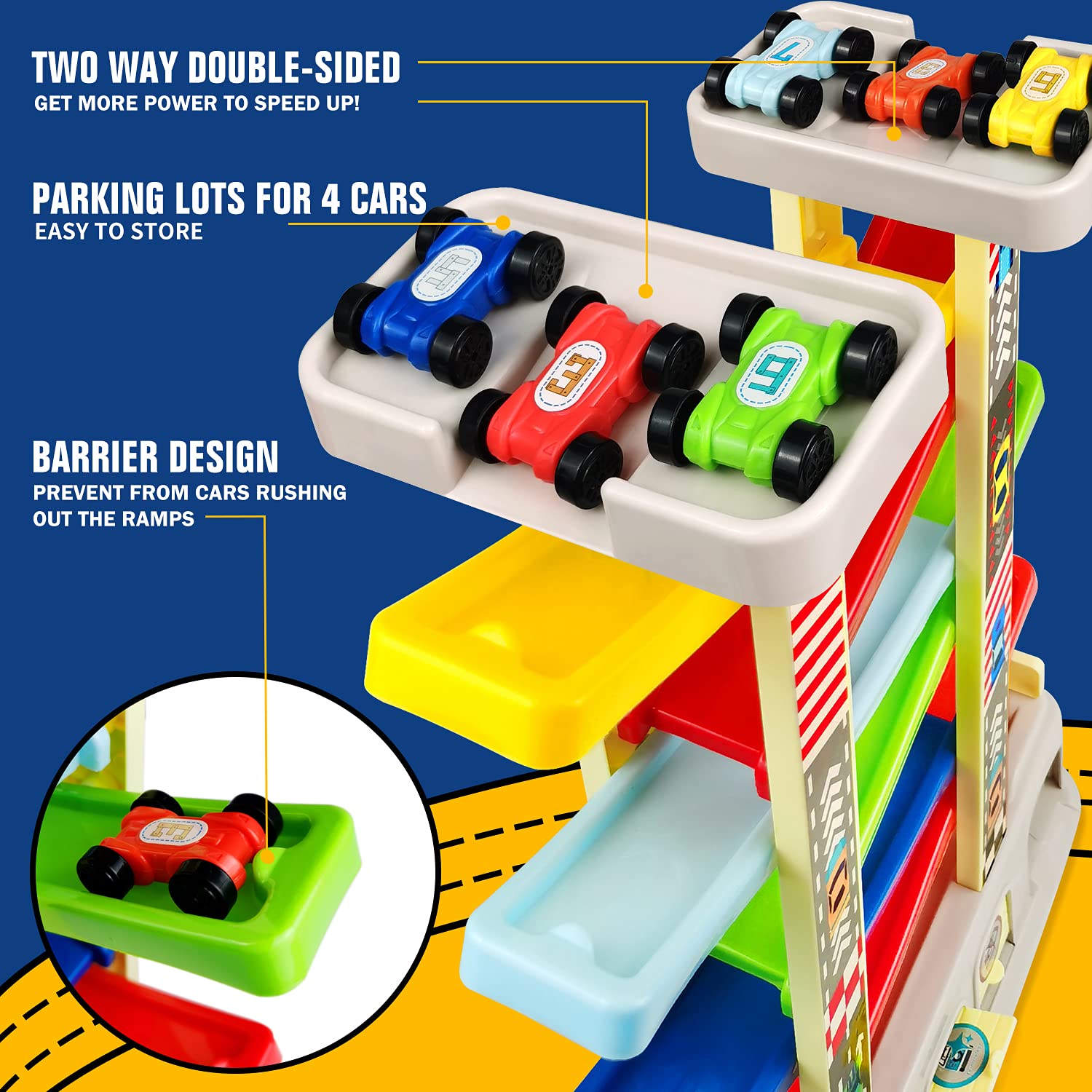 Foto 3 pulgar | Juguete de Rampa de Coche Aotipol Montessori con 6 Coches - Venta Internacional