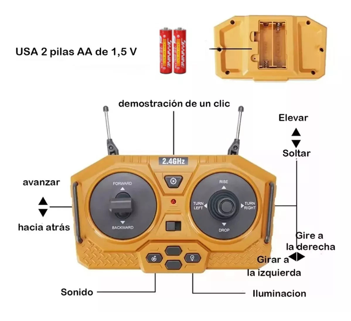 Foto 6 pulgar | Juguete Bulldozer de Aleación con Control Remoto de 9 Canales 2.4 ghz Amarillo