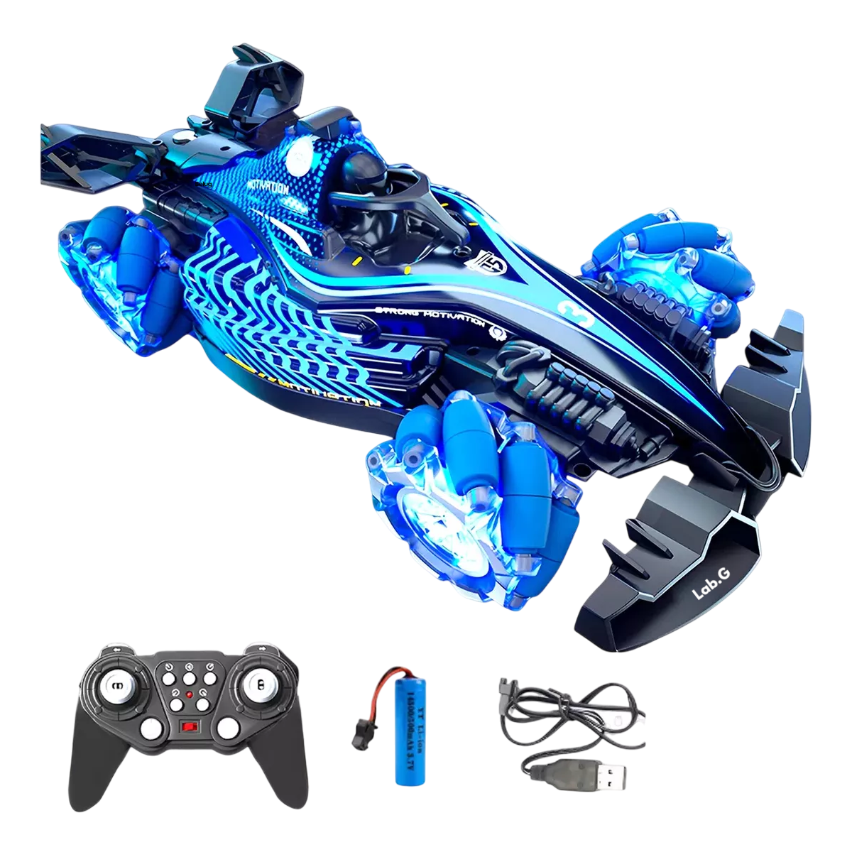 Carro Control Remoto Recargable con Spray Azul