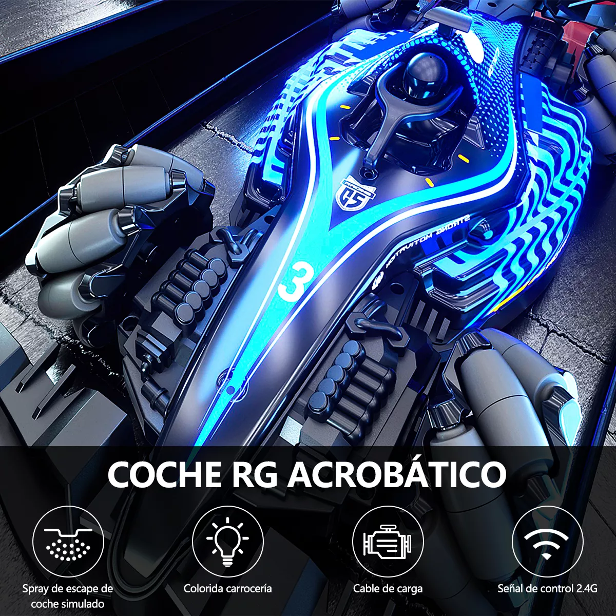 Foto 3 pulgar | Carro Control Remoto Recargable con Spray Azul