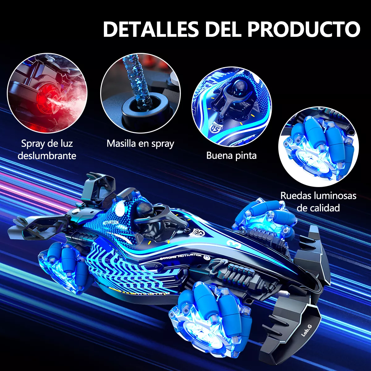 Foto 3 | Carro Control Remoto Recargable con Spray Azul