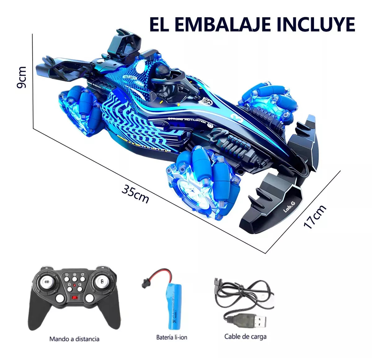 Foto 5 pulgar | Carro Control Remoto Recargable con Spray Azul