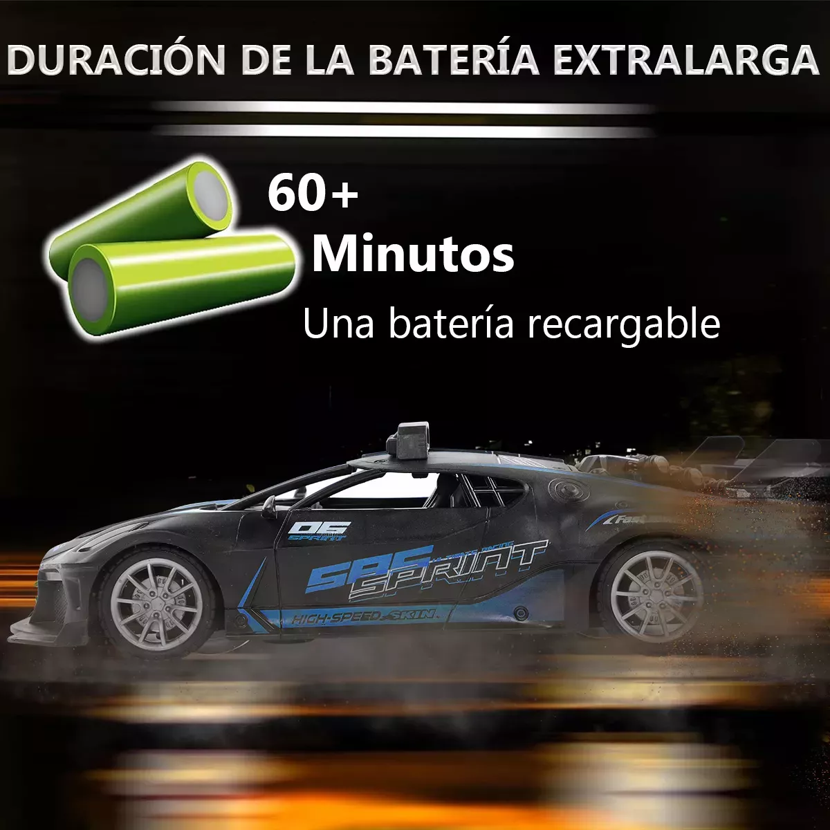 Foto 2 | Carro Control Remoto Recargable + 2 Baterías Negro
