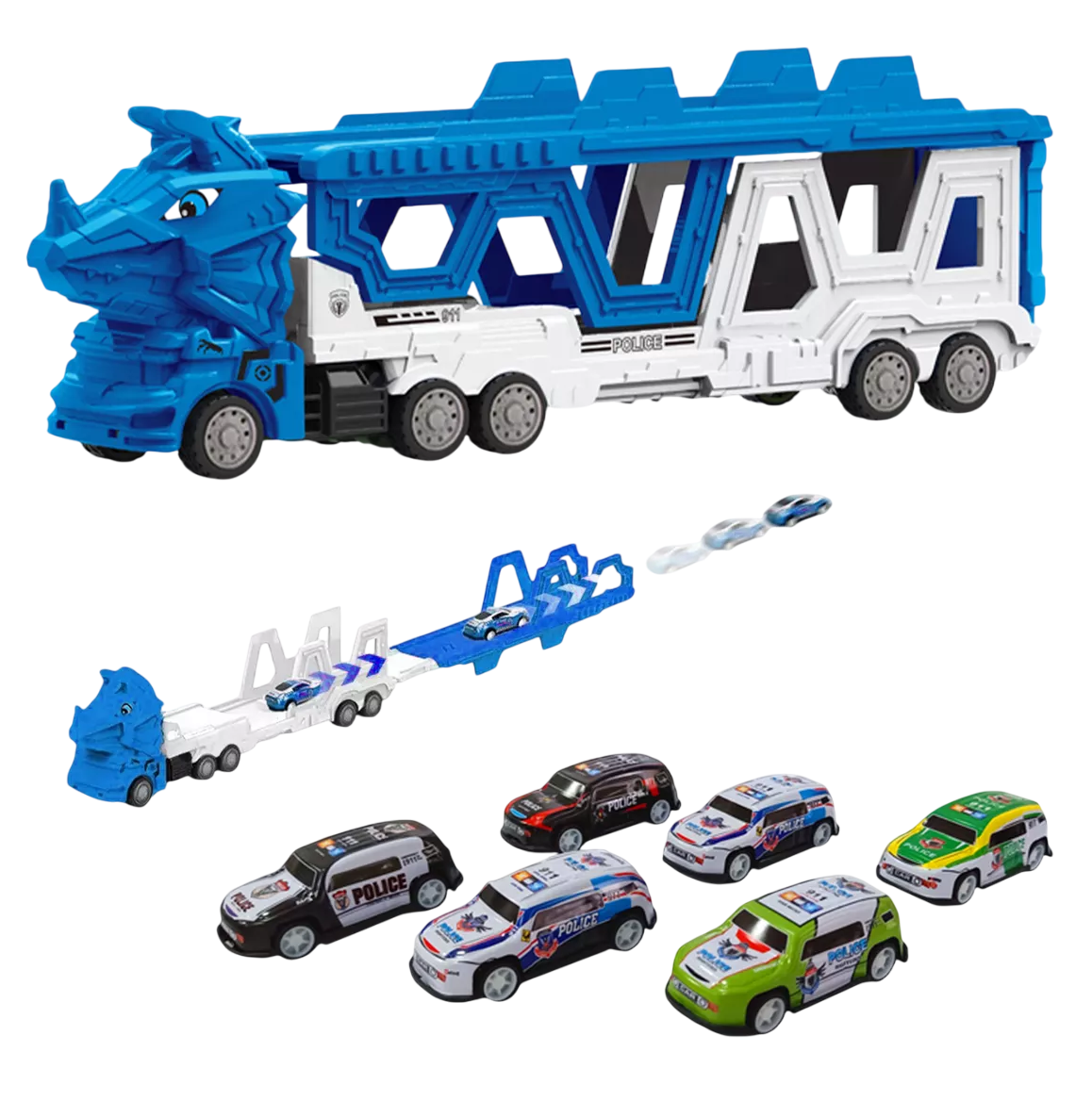 Foto 2 pulgar | Carros De Juguete De Dinosaurios Para Niños Tren 6 En 1 Azul