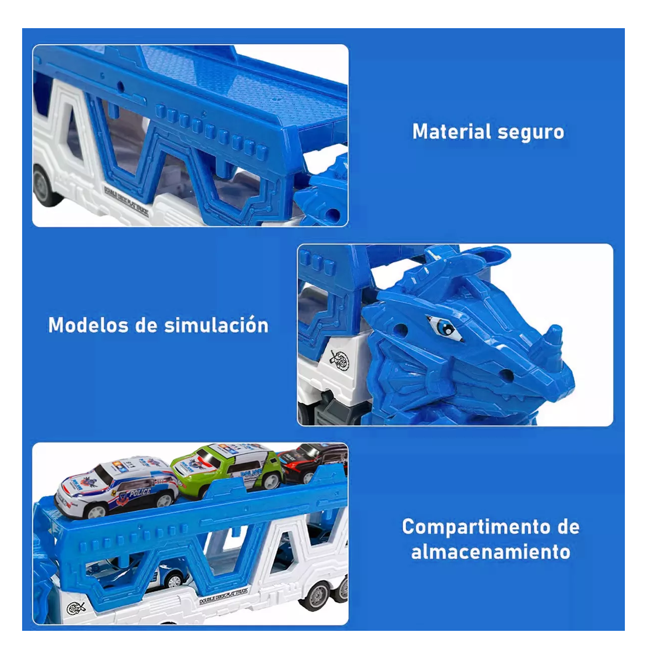 Foto 4 pulgar | Carros De Juguete De Dinosaurios Para Niños Tren 6 En 1 Azul