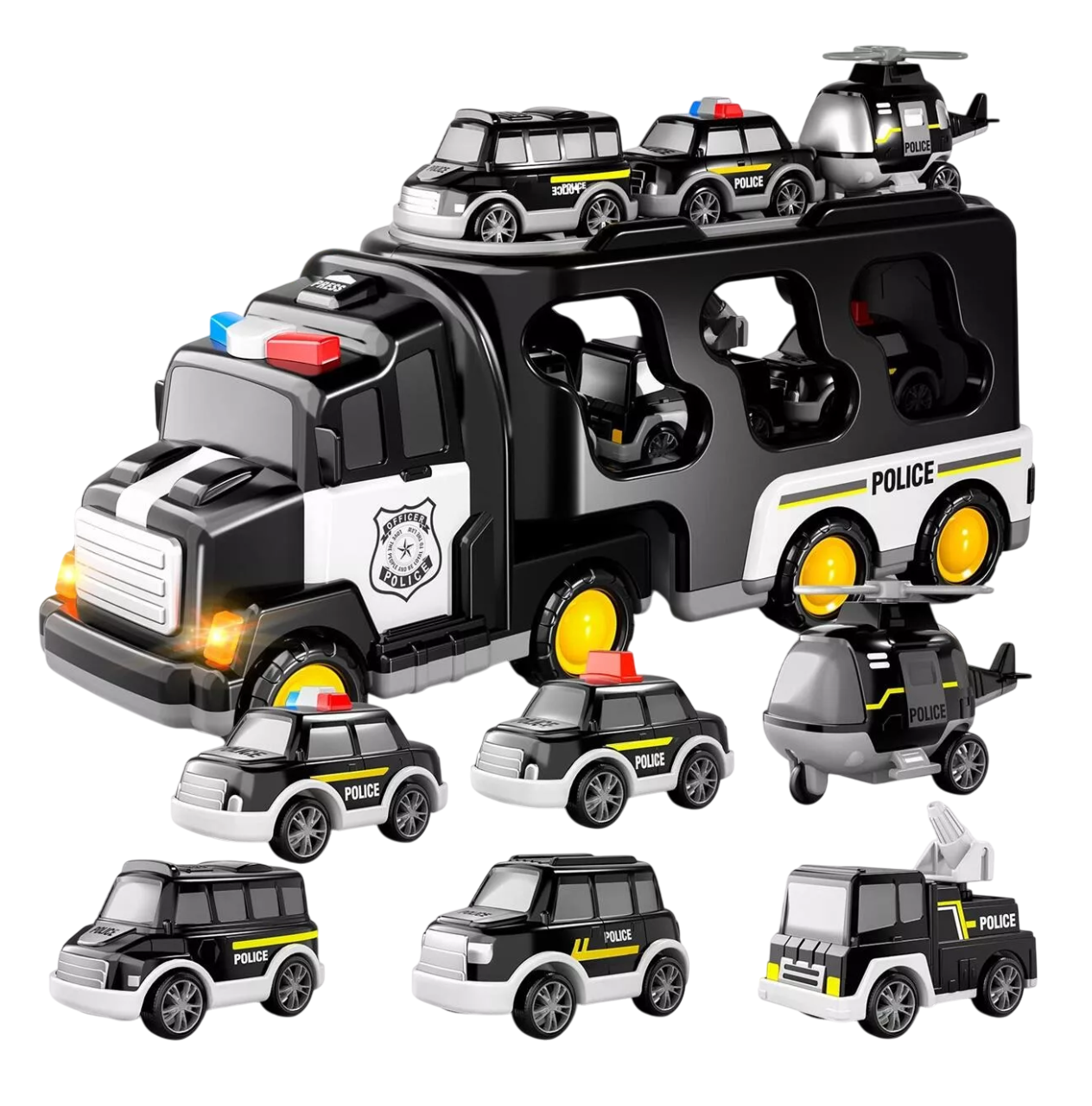 Coche De Policía De Dibujos Animados Coche De Juguete 7 En 1 Negro