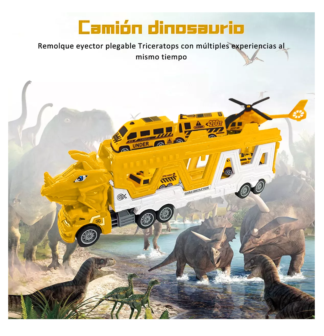 Foto 3 pulgar | Carros De Juguete De Dinosaurios Para Niños Tren 6 En 1 Amarillo