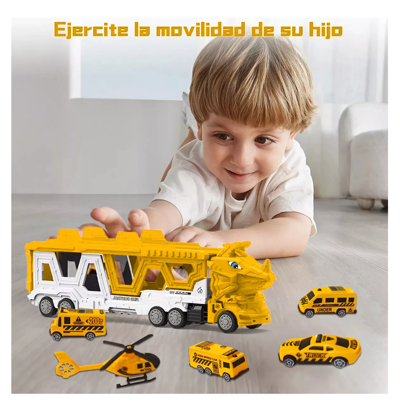 Foto 5 pulgar | Carros De Juguete De Dinosaurios Para Niños Tren 6 En 1 Amarillo