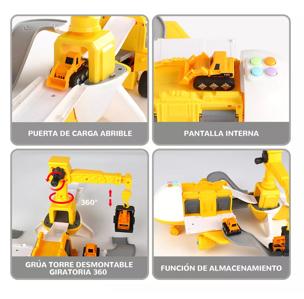 Foto 4 pulgar | Grua De Juguete Avión Transformer 3 En 1 Con Luz Y Música Blanco Amarillo