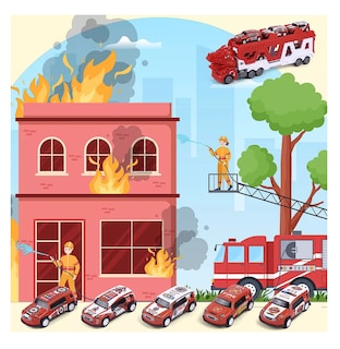 Foto 2 | Juguete Niños Camion De Bomberos Con Pista Catapultante 6 Pzs Rojo Blanco