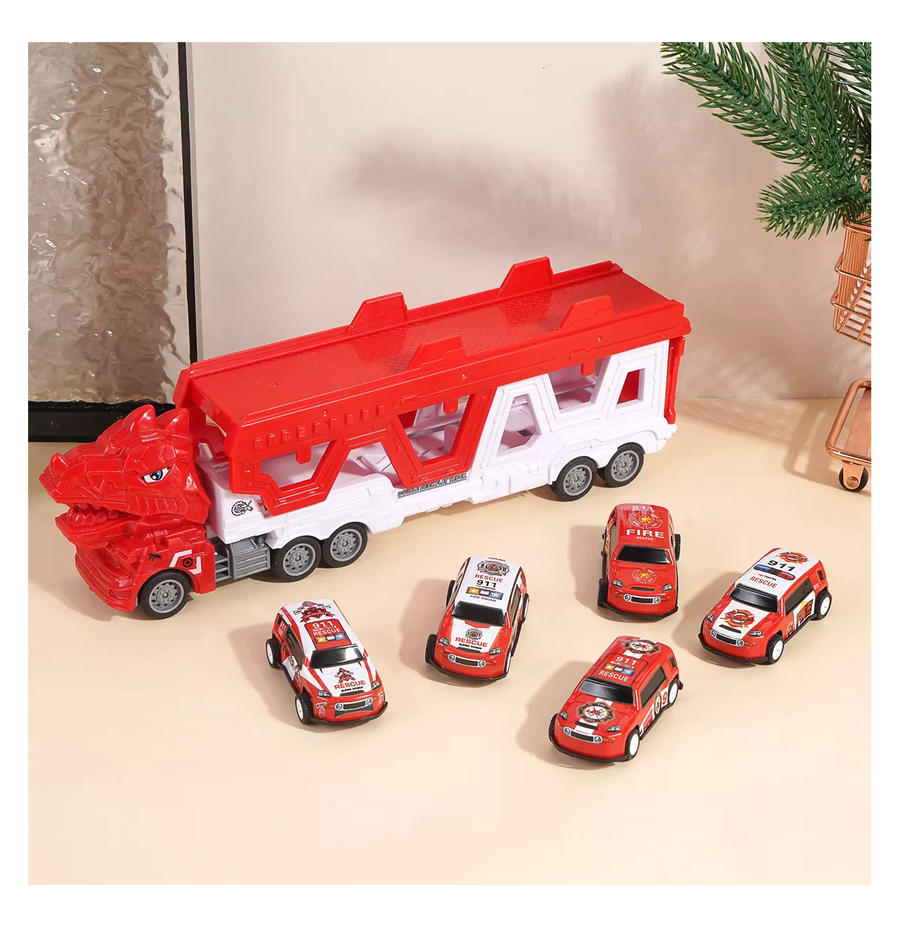 Foto 4 pulgar | Juguete Niños Camion De Bomberos Con Pista Catapultante 6 Pzs Rojo Blanco