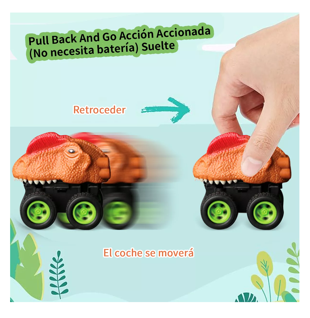 Foto 3 pulgar | Set de 5 Carritos de Dinosaurios Pull-Back para Niños