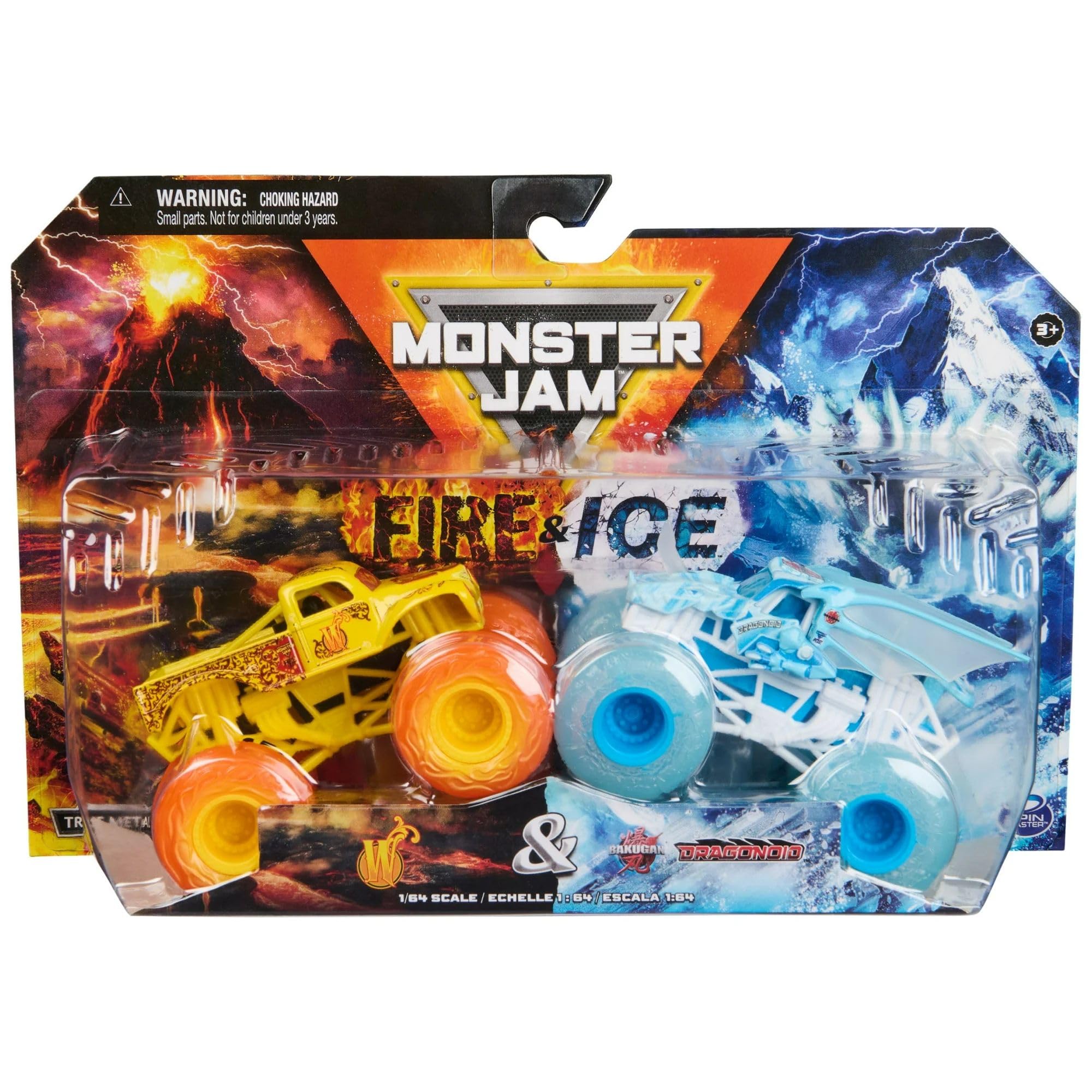 Toy Monster Jam Fire And Ice Monster Trucks, Paquete De 2 Unidades, 1:64 - Venta Internacional.