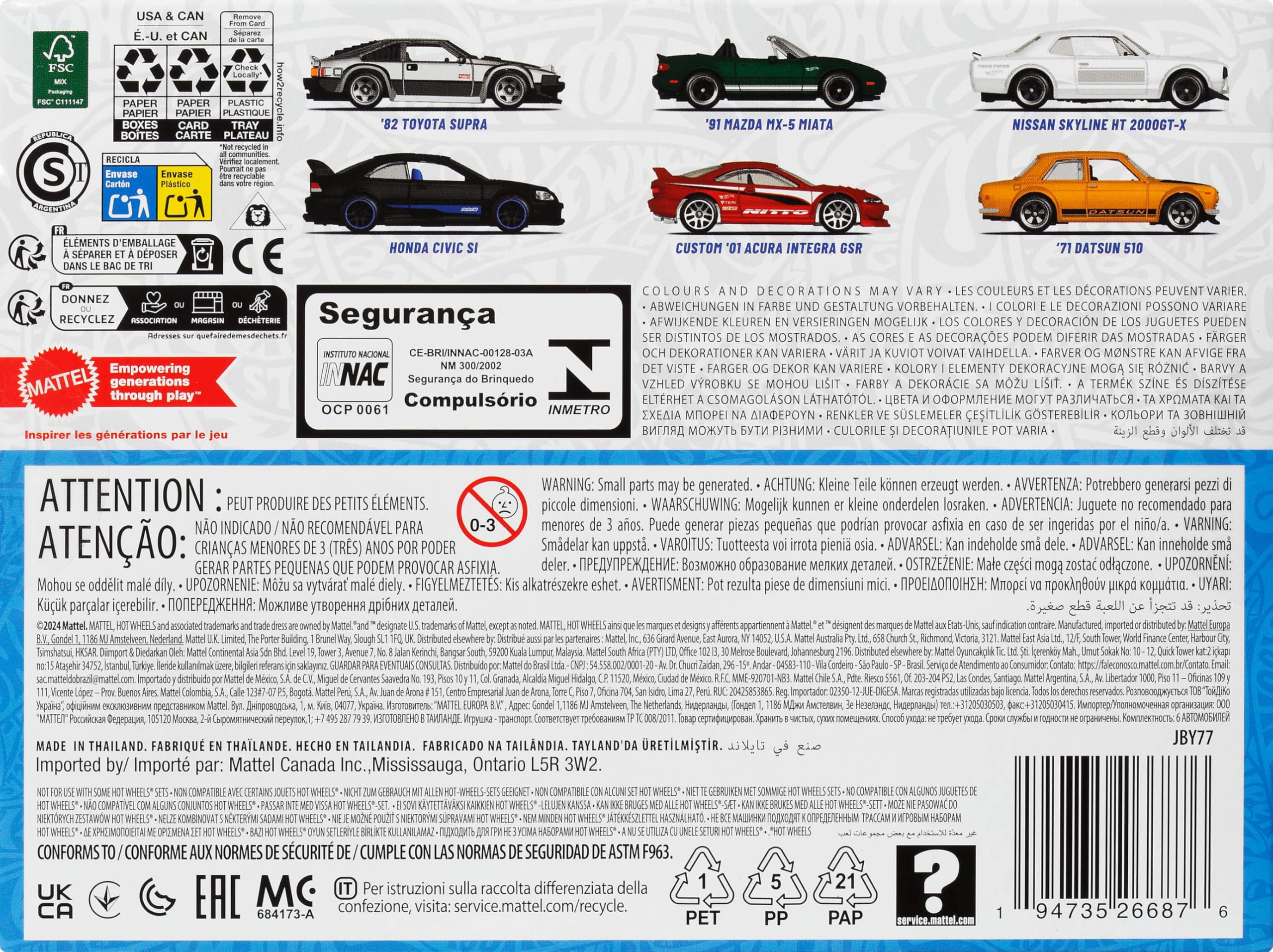 Foto 3 pulgar | Juego De 6 Piezas Japonesas De Toy Cars Hot Wheels Moldeadas A Escala 1:64 - Venta Internacional.