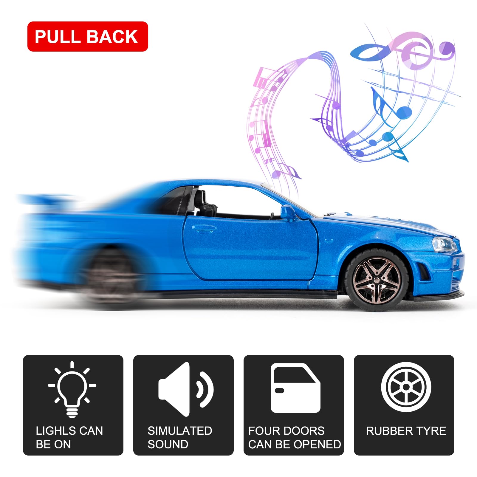 Foto 4 pulgar | Coche De Juguete Bdtctk Compatible Con Nissan Skyline Gt-r R34 De 1:32 - Venta Internacional.