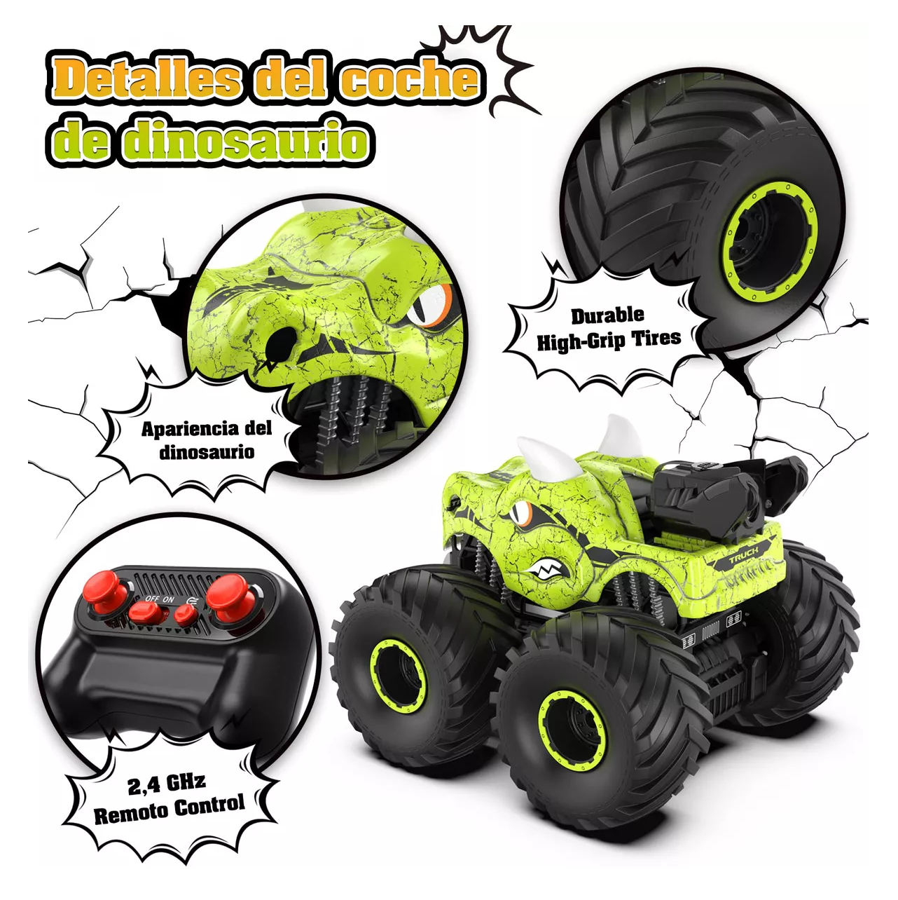 Foto 3 pulgar | Carros De Control Remoto Dinosaurio Con Luz, Spray Y Batería Verde