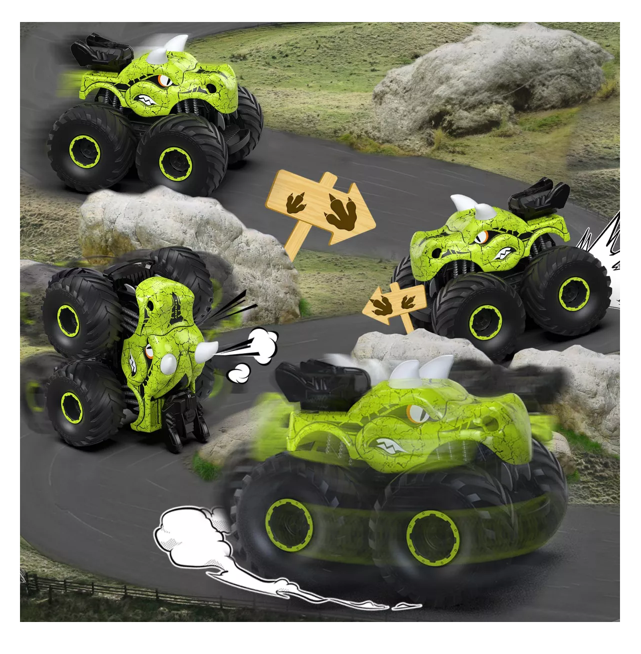 Foto 4 pulgar | Carros De Control Remoto Dinosaurio Con Luz, Spray Y Batería Verde