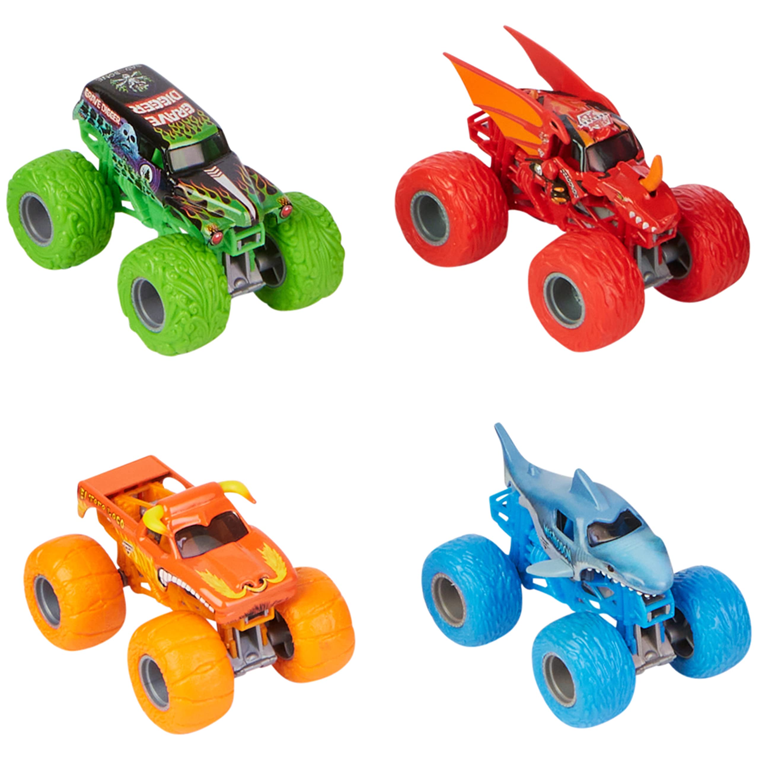 Juego De Bandas De Rodadura Toy Monster Jam Tough Con 4 Camiones Fundidos A Presión 1:64 - Venta Internacional.