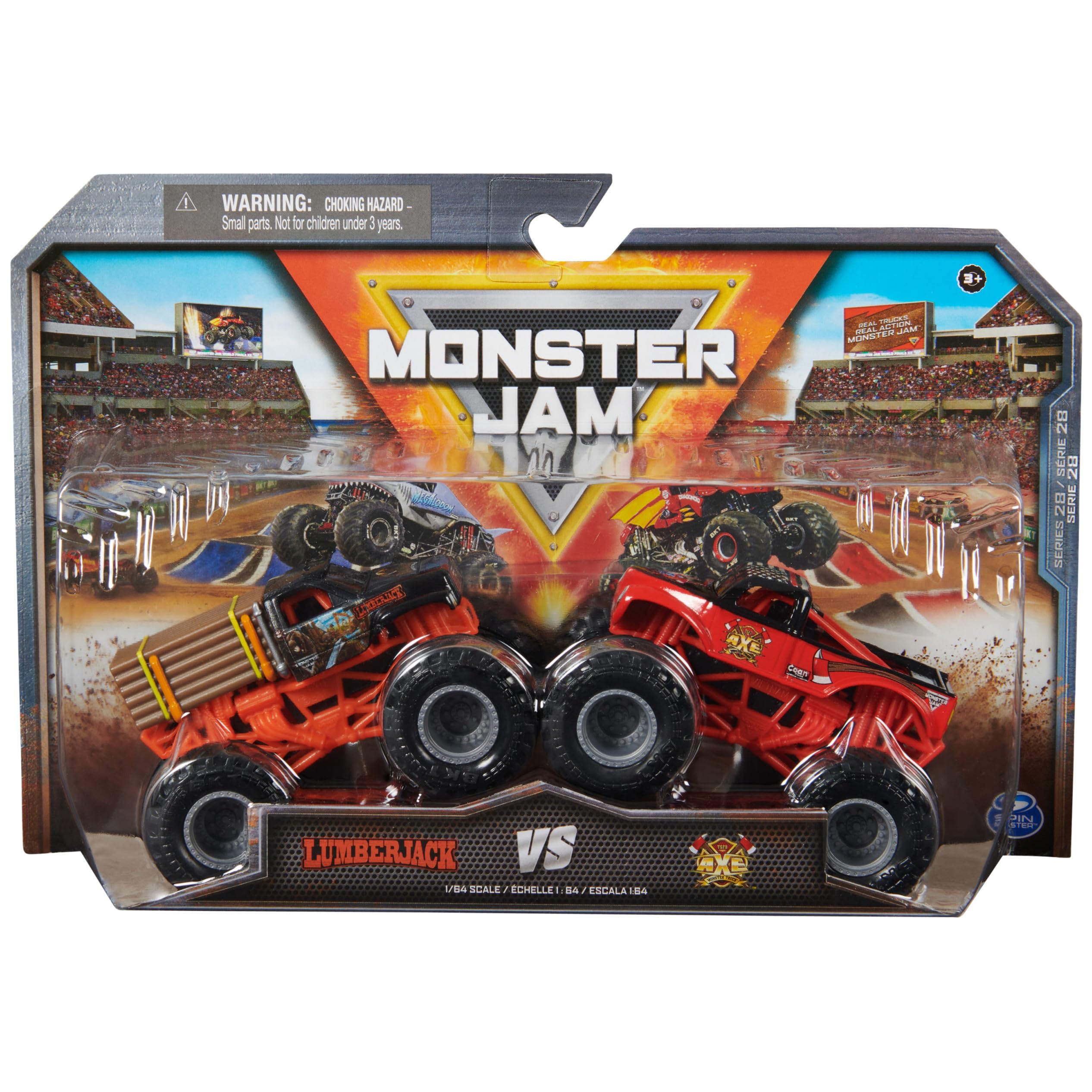 Leñador De Toy Monster Jam Vs. Camiones Fundidos A Presión Axe 1:64 - Venta Internacional.