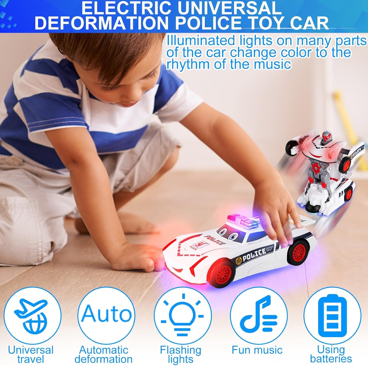 Foto 5 | Coche De Juguete Eléctrico Universal Deformación Police 2024 Kids - Venta Internacional.