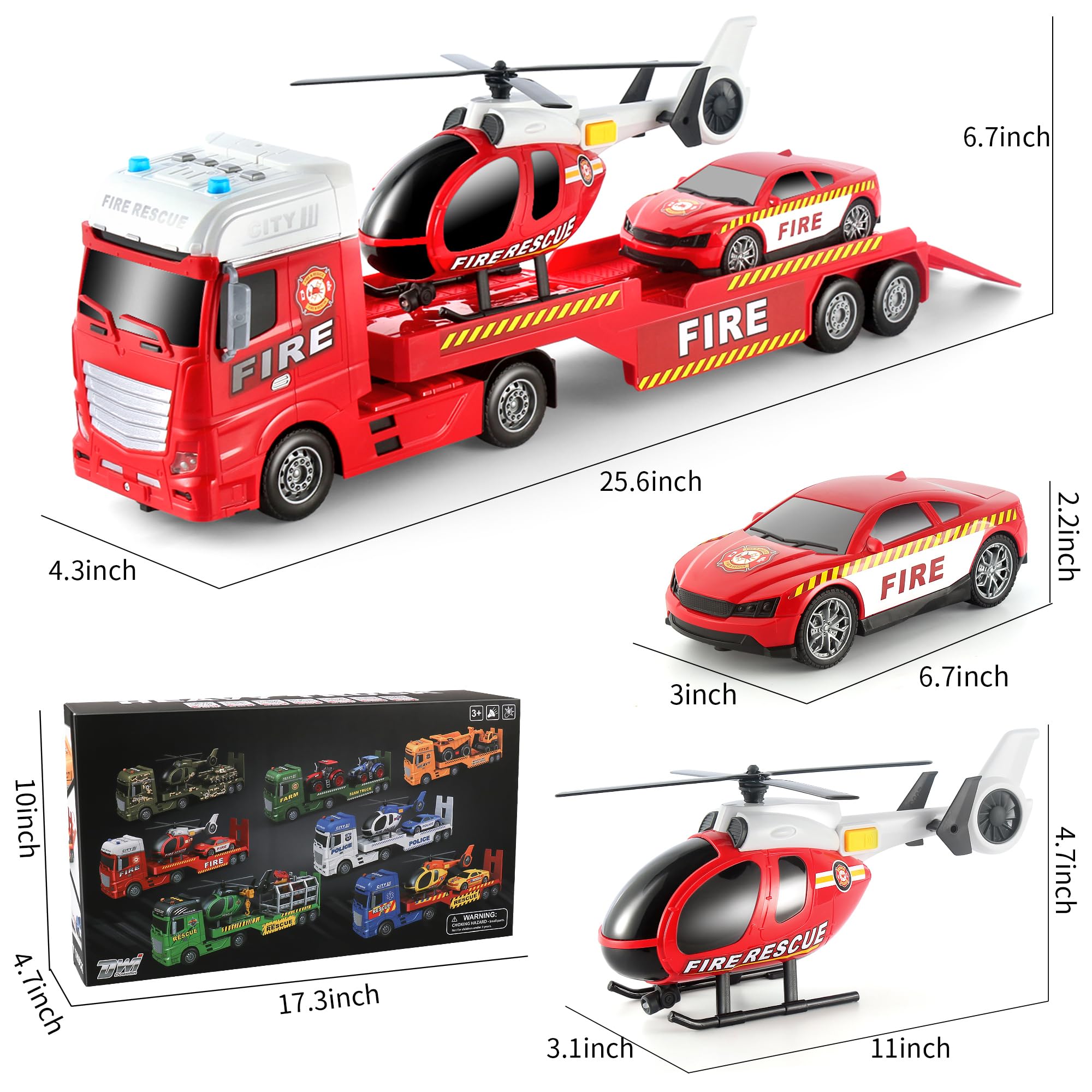 Foto 7 pulgar | Semirremolque De Juguete Dwi Dowellin De 25,6 Cm Con Coche De Carreras Y Helicóptero - Venta Internacional.