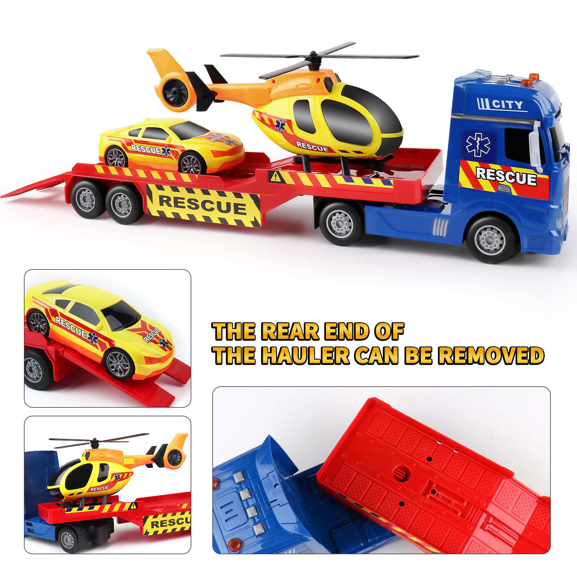 Foto 3 pulgar | Camión De Remolque De Juguete Dwi Dowellin De 25,6 Cm Con Coche De Carreras Y Helicóptero - Venta Internacional.