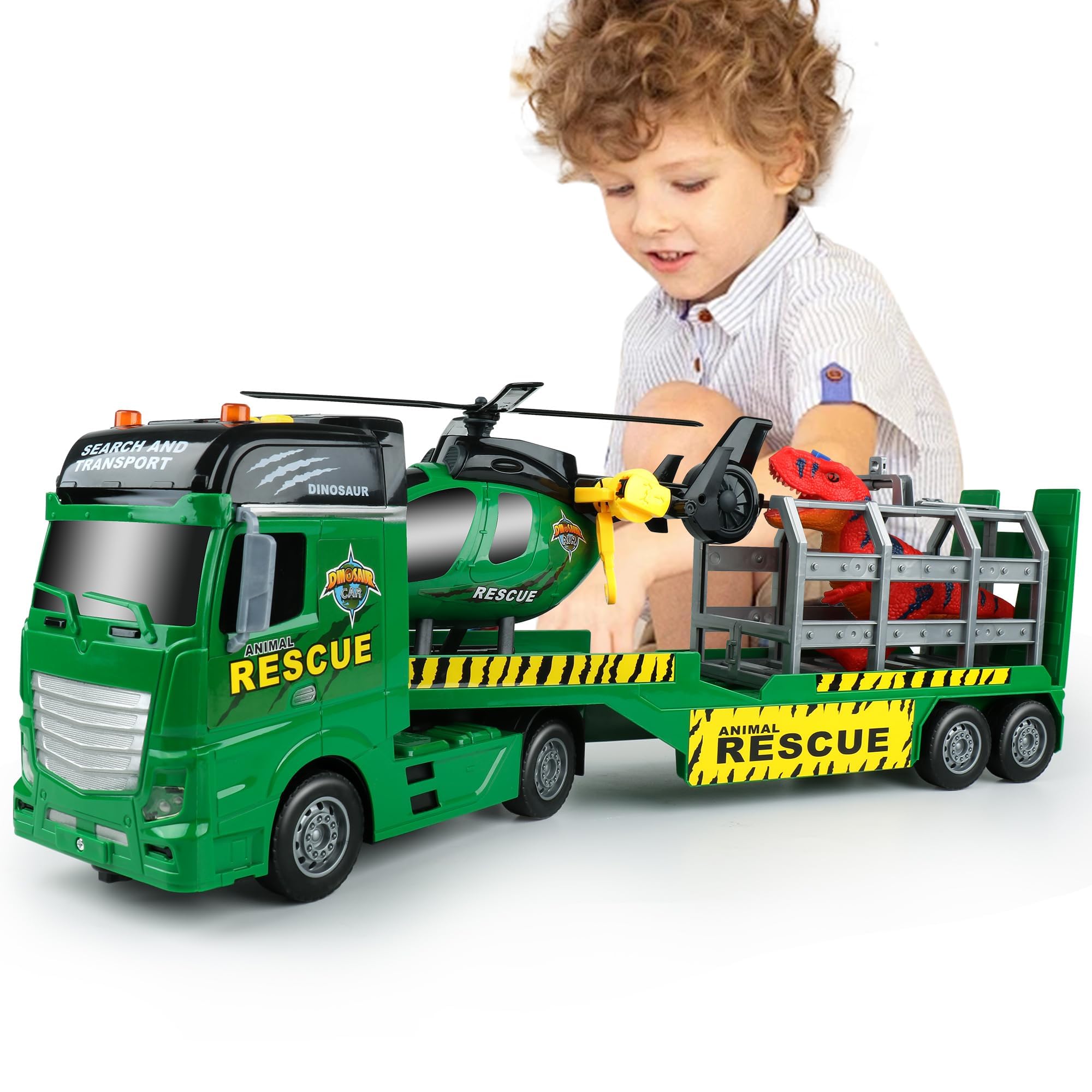 Foto 2 pulgar | Carrier Truck Toy Dwi Dowellin De 25,6 Cm Con Helicóptero Y Dinosaurio - Venta Internacional.