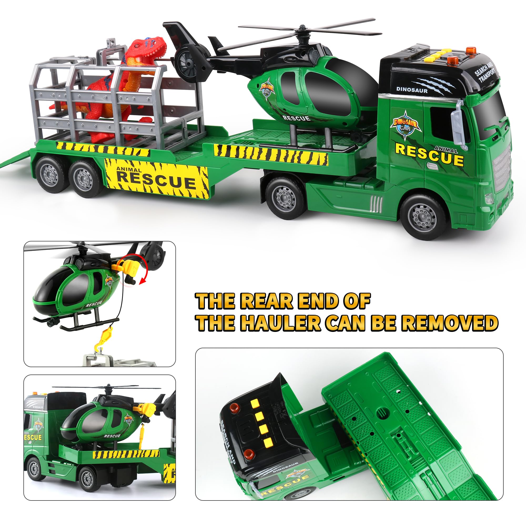 Foto 3 pulgar | Carrier Truck Toy Dwi Dowellin De 25,6 Cm Con Helicóptero Y Dinosaurio - Venta Internacional.