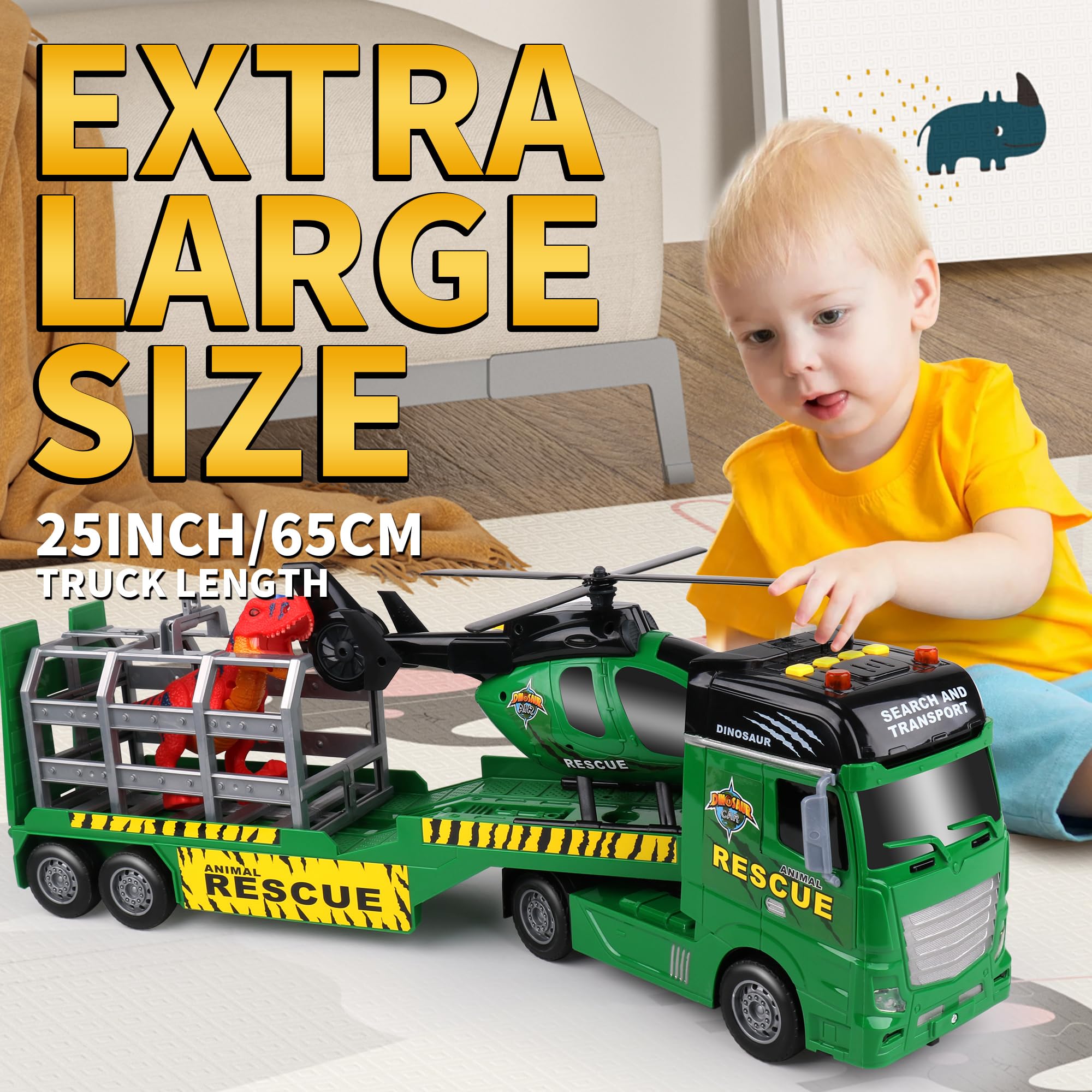Foto 5 pulgar | Carrier Truck Toy Dwi Dowellin De 25,6 Cm Con Helicóptero Y Dinosaurio - Venta Internacional.