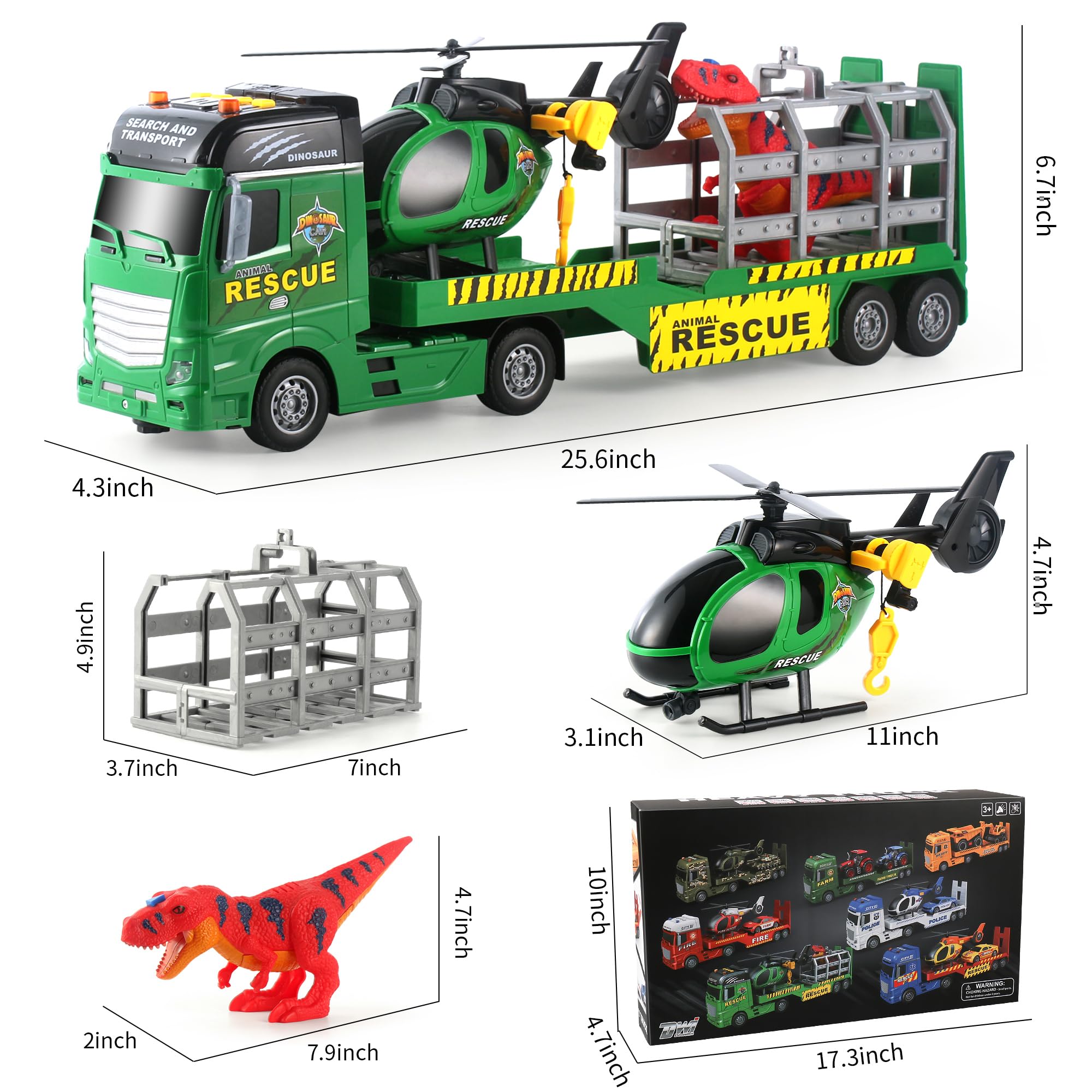 Foto 7 pulgar | Carrier Truck Toy Dwi Dowellin De 25,6 Cm Con Helicóptero Y Dinosaurio - Venta Internacional.