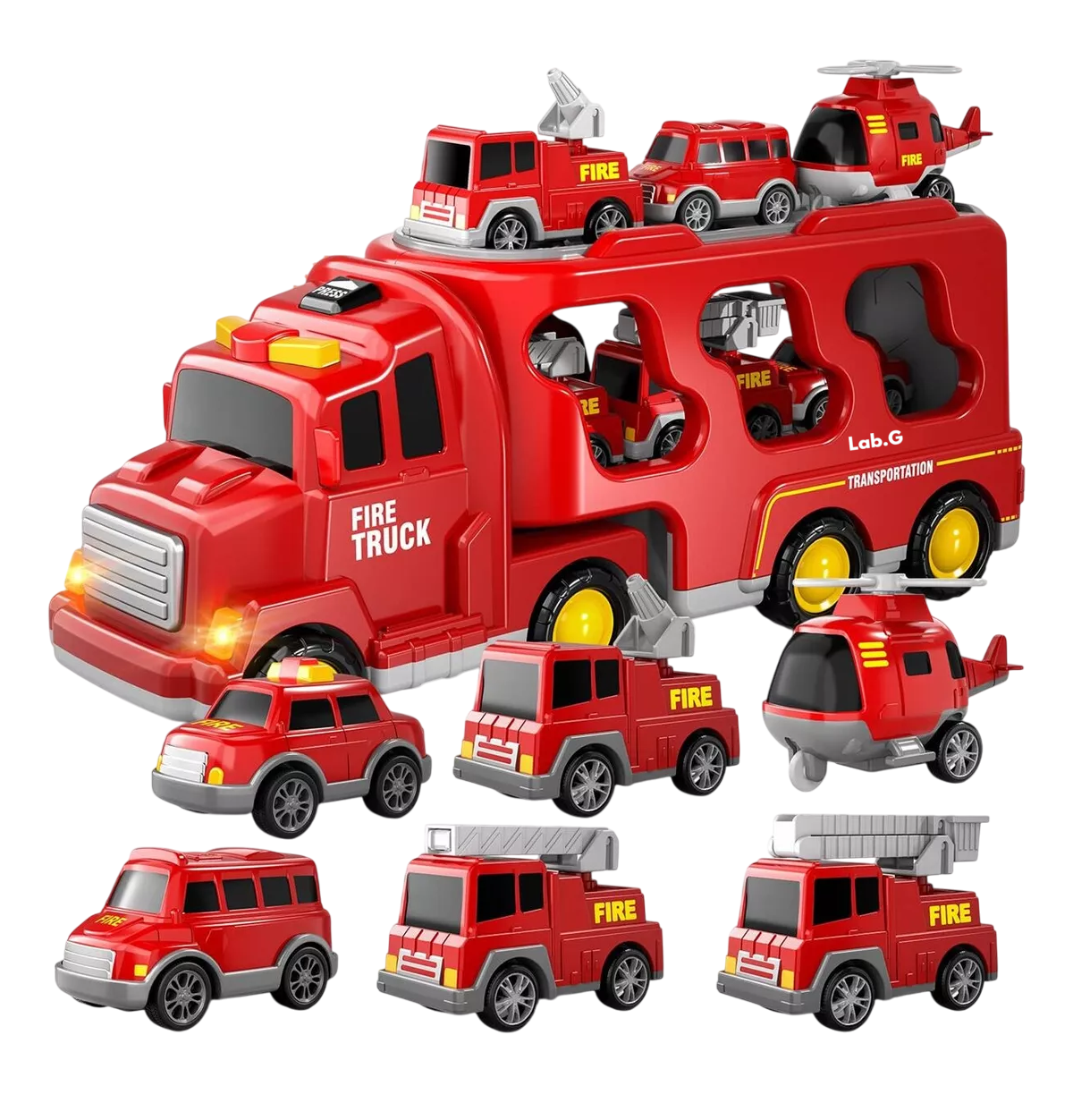 Foto 3 pulgar | Vehículo De Juguete Lab.g De Bomberos 7 En 1 Con Juego De Mapas Rojo