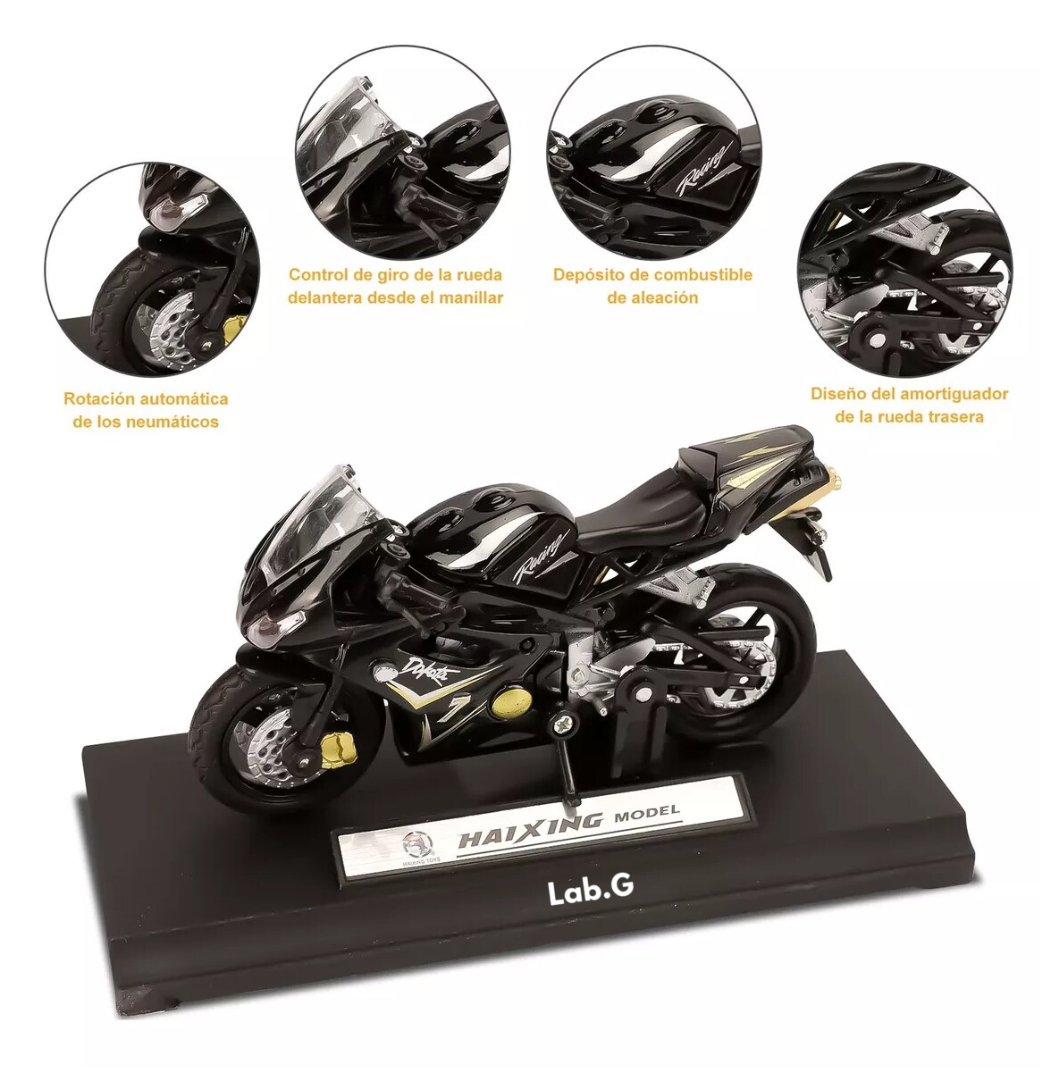 Foto 3 pulgar | Motocicleta de Juguete Lab.G Escala 1:18 Ducati1098s Negro