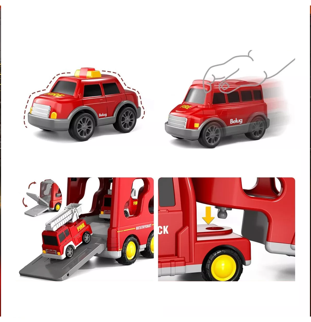 Foto 5 pulgar | Vehículo De Juguete De Bomberos 7 En 1 Con Juego De Mapas Belug Rojo
