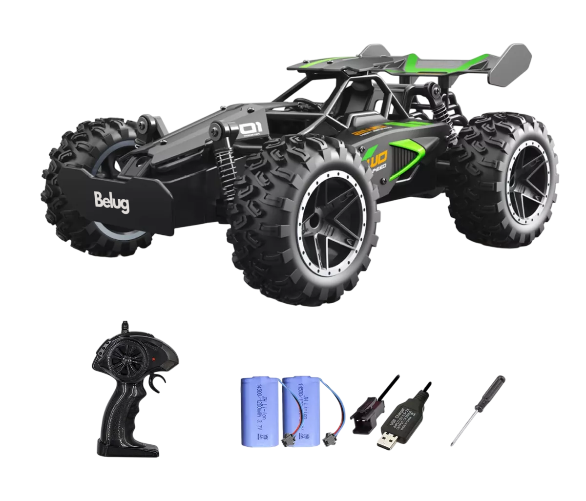 Carro De Control Remoto De Alta Velocidad Impermeable 1/18, Belug  Negro/verde