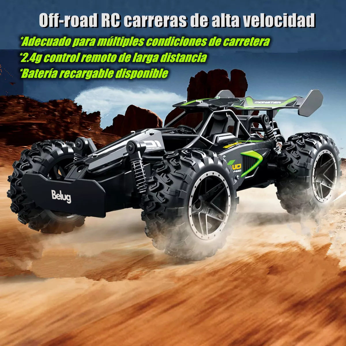 Foto 3 pulgar | Carro De Control Remoto De Alta Velocidad Impermeable 1/18, Belug  Negro/verde