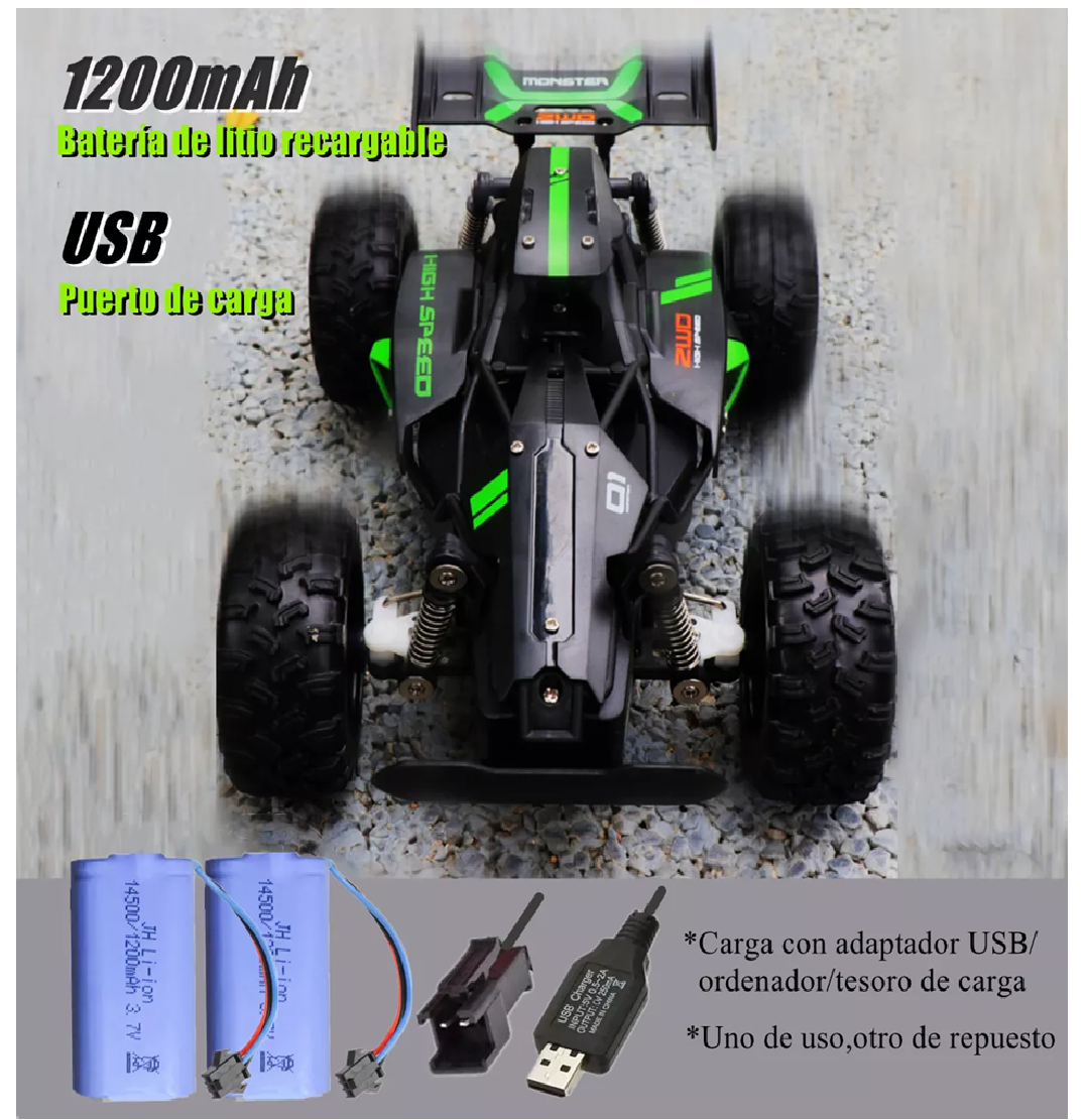 Foto 5 | Carro De Control Remoto De Alta Velocidad Impermeable 1/18, Belug  Negro/verde
