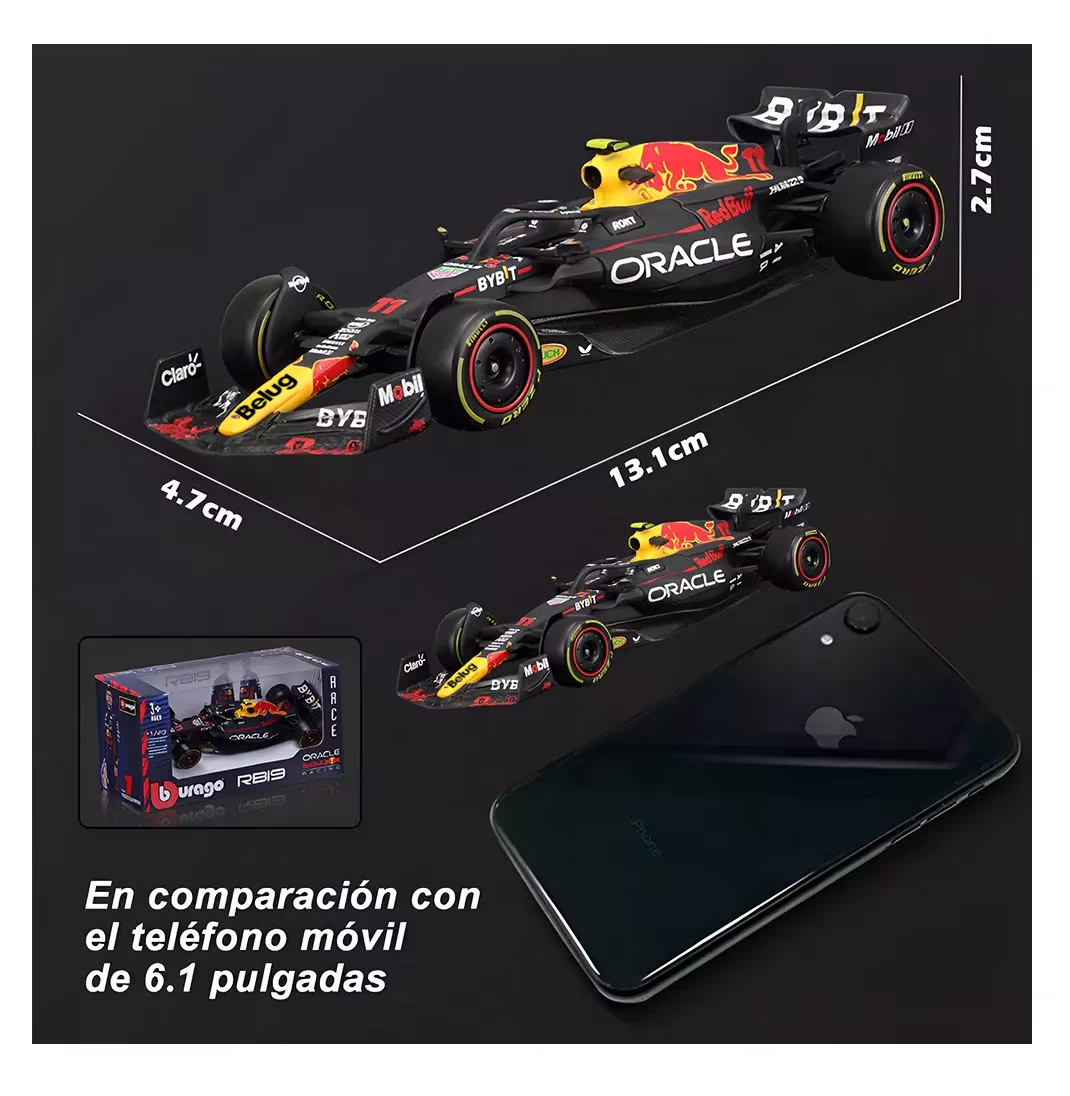 Foto 3 pulgar | Coche Sergio Pérez Fórmula 1 1:43 Burago Redbull F1 Rb19 #11, Belug Negro