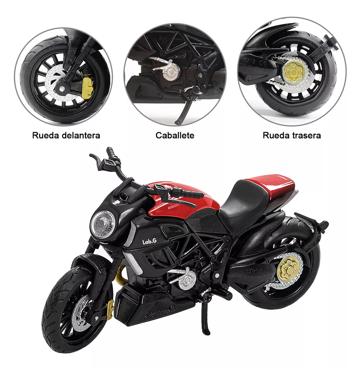 Foto 4 pulgar | Motocicleta de Juguete Alear Escala 1:18 Ducati Diavel Rojo