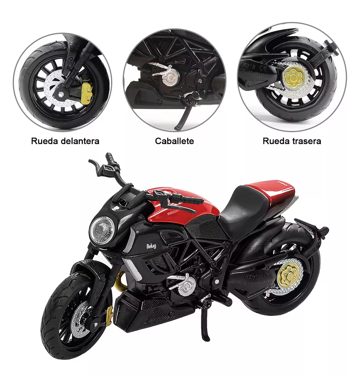 Foto 3 pulgar | Motocicleta de Juguete Belug 1:18 Ducati Diavel Roja