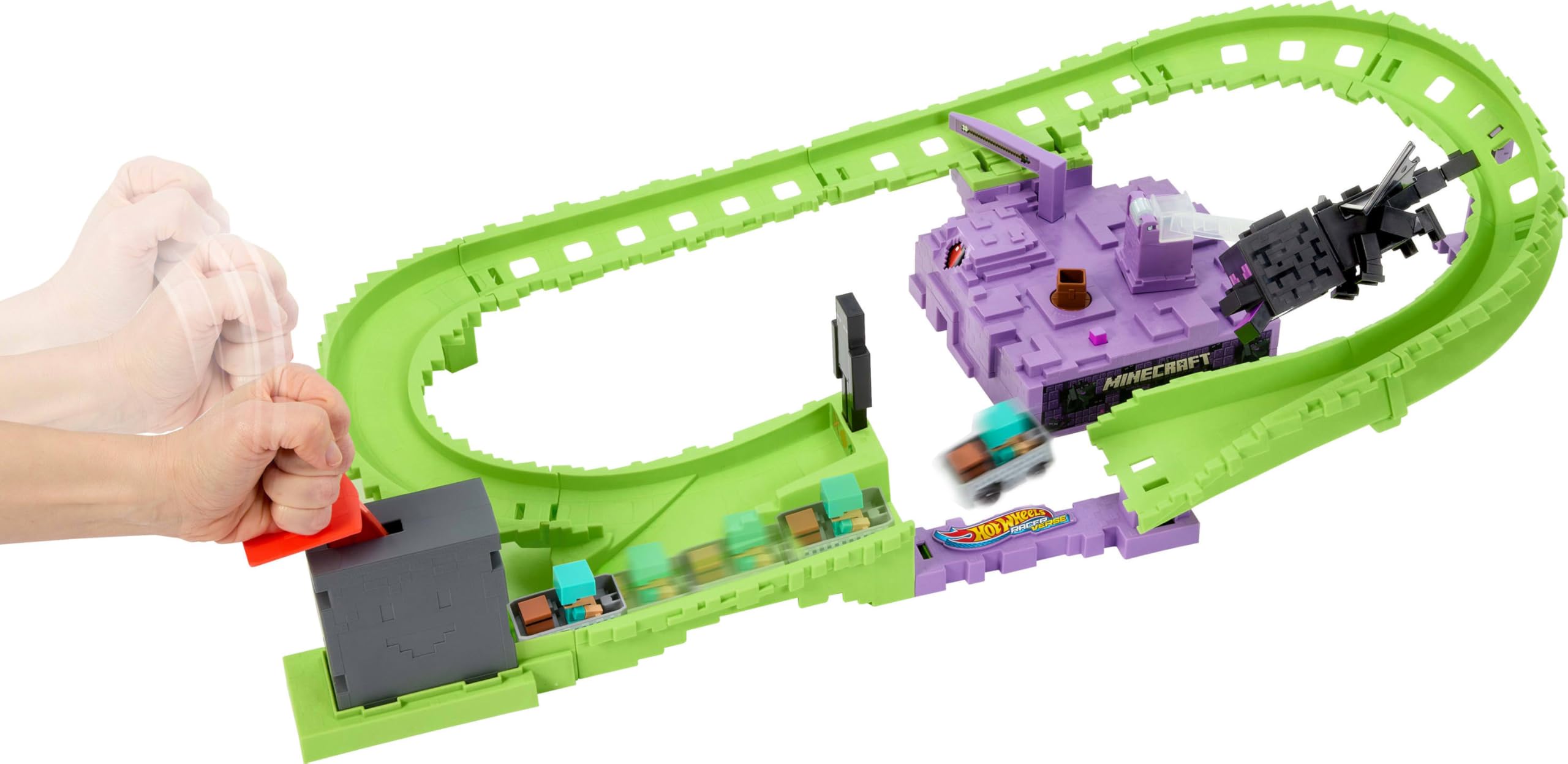 Foto 3 pulgar | Set De Pista De Coches De Juguete Hot Wheels Racerverse Minecraft Con Steve - Venta Internacional.