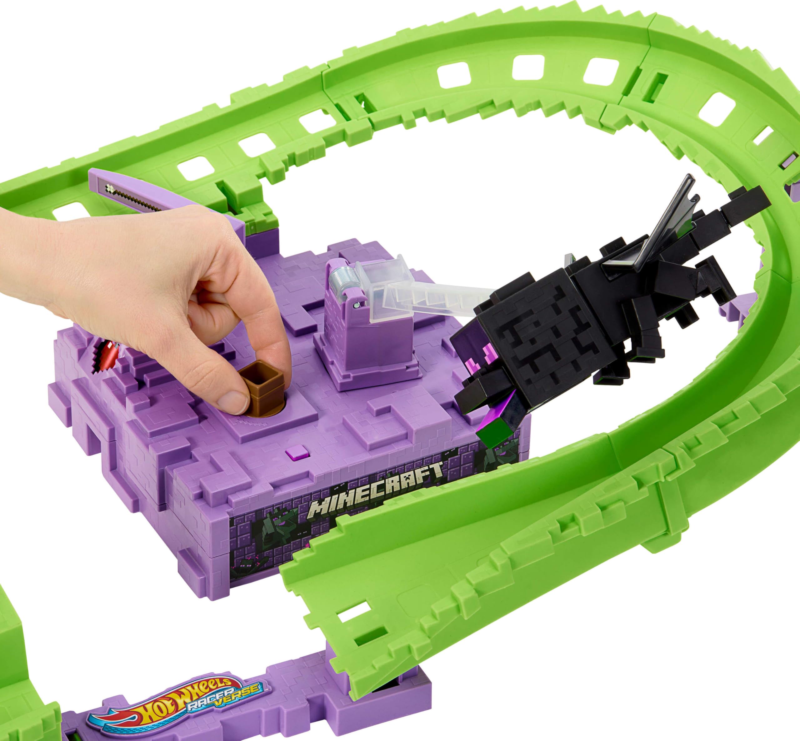 Foto 4 pulgar | Set De Pista De Coches De Juguete Hot Wheels Racerverse Minecraft Con Steve - Venta Internacional.