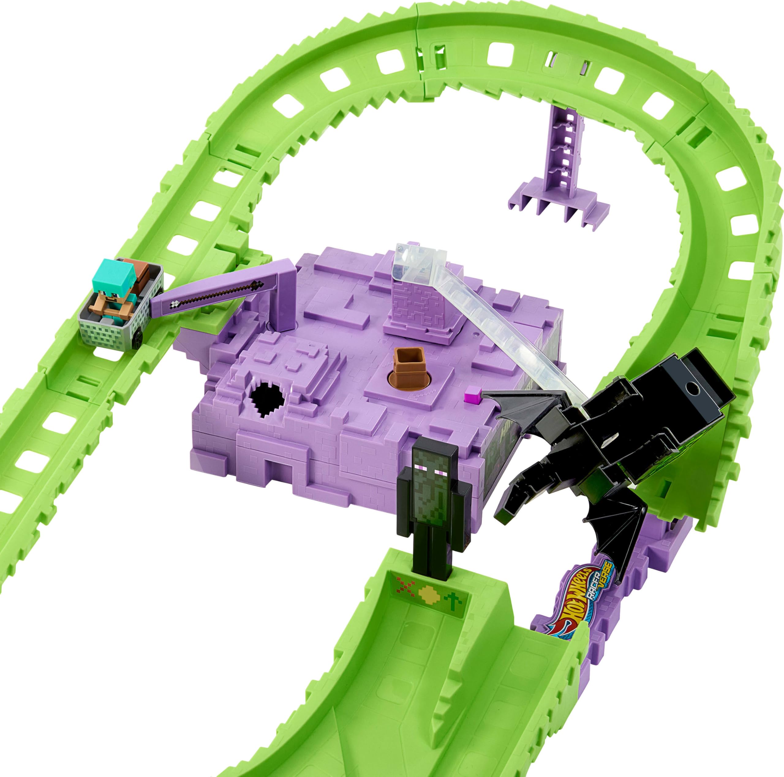Foto 5 pulgar | Set De Pista De Coches De Juguete Hot Wheels Racerverse Minecraft Con Steve - Venta Internacional.