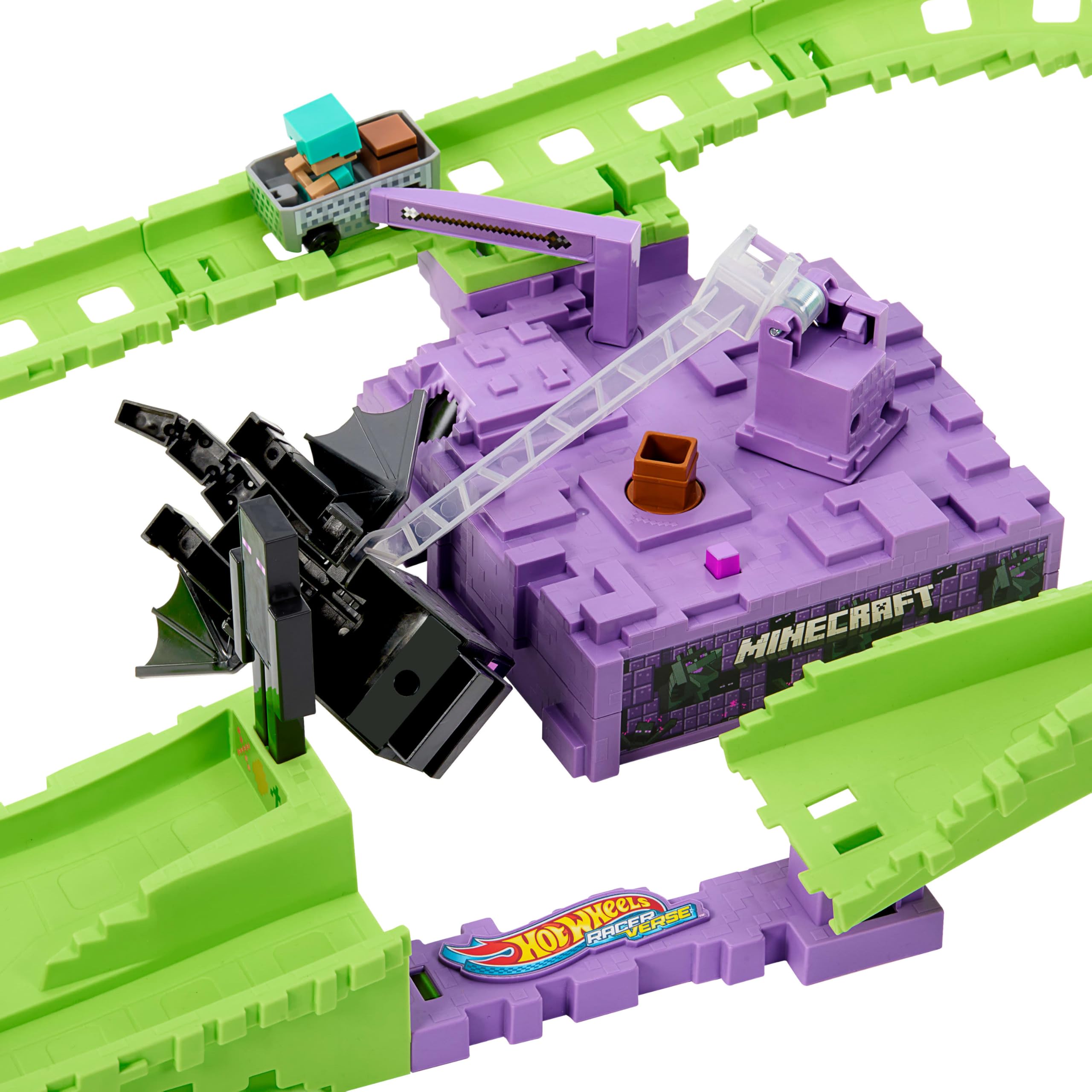 Foto 6 pulgar | Set De Pista De Coches De Juguete Hot Wheels Racerverse Minecraft Con Steve - Venta Internacional.