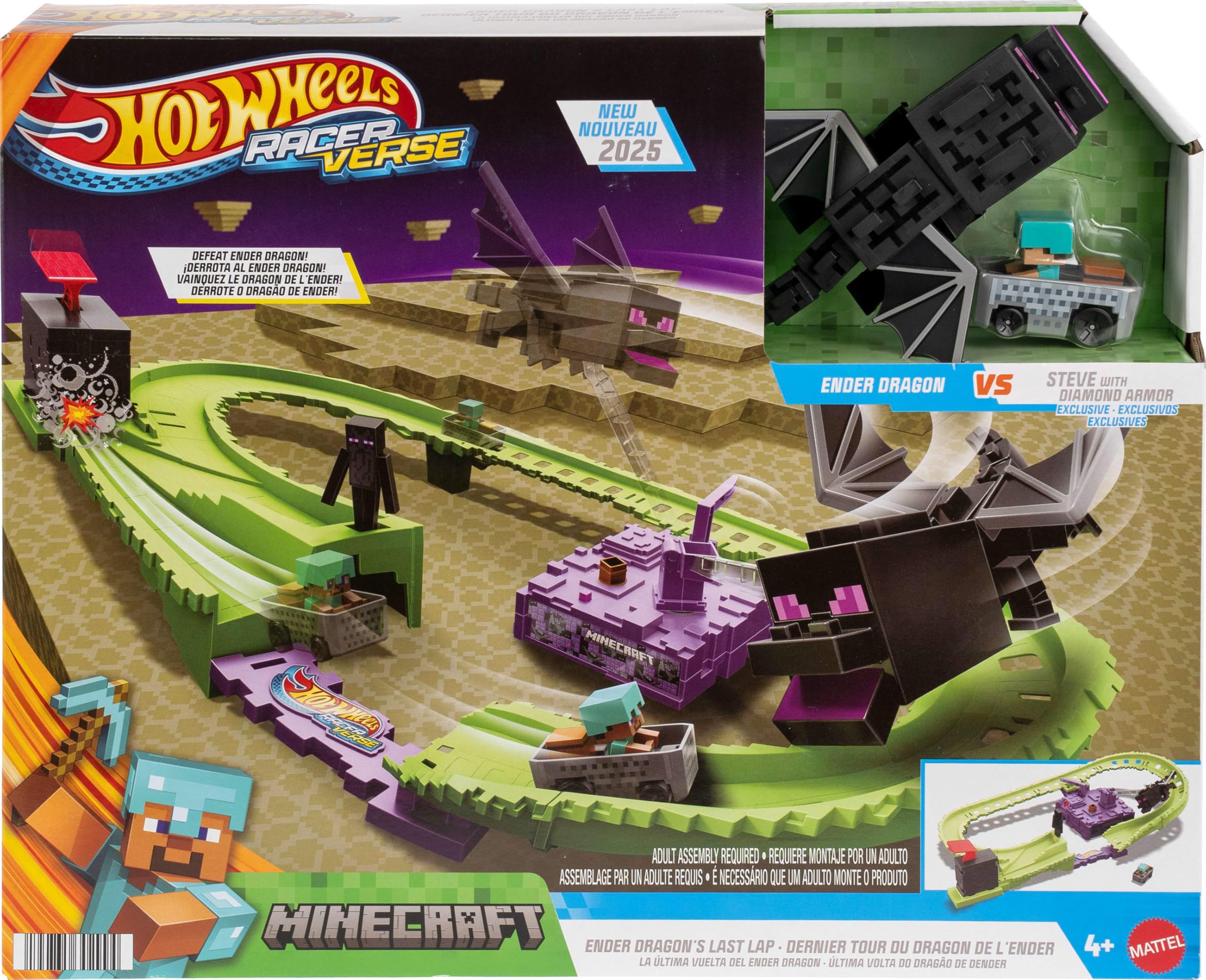 Foto 7 pulgar | Set De Pista De Coches De Juguete Hot Wheels Racerverse Minecraft Con Steve - Venta Internacional.