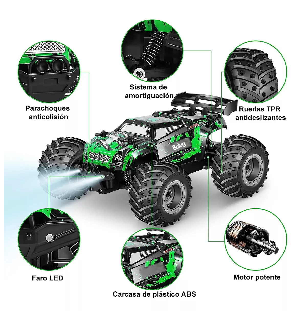Foto 4 pulgar | Carro De Control Remoto Todo Terreno 2 Pilas Recargable 1:18, Belug  Negro/verde