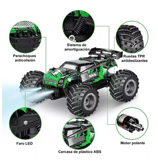 Foto 3 | Carro De Control Remoto Todo Terreno 2 Pilas Recargable 1:18, Belug Negro/verde