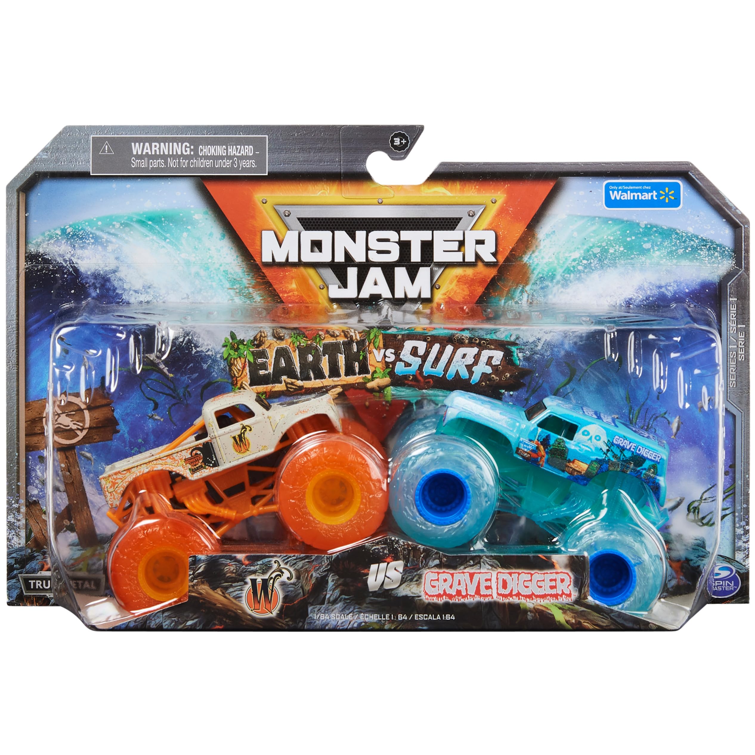 Toy Monster Jam Whiplash Earth Vs. Grave Digger Surf 1:64 - Venta Internacional.