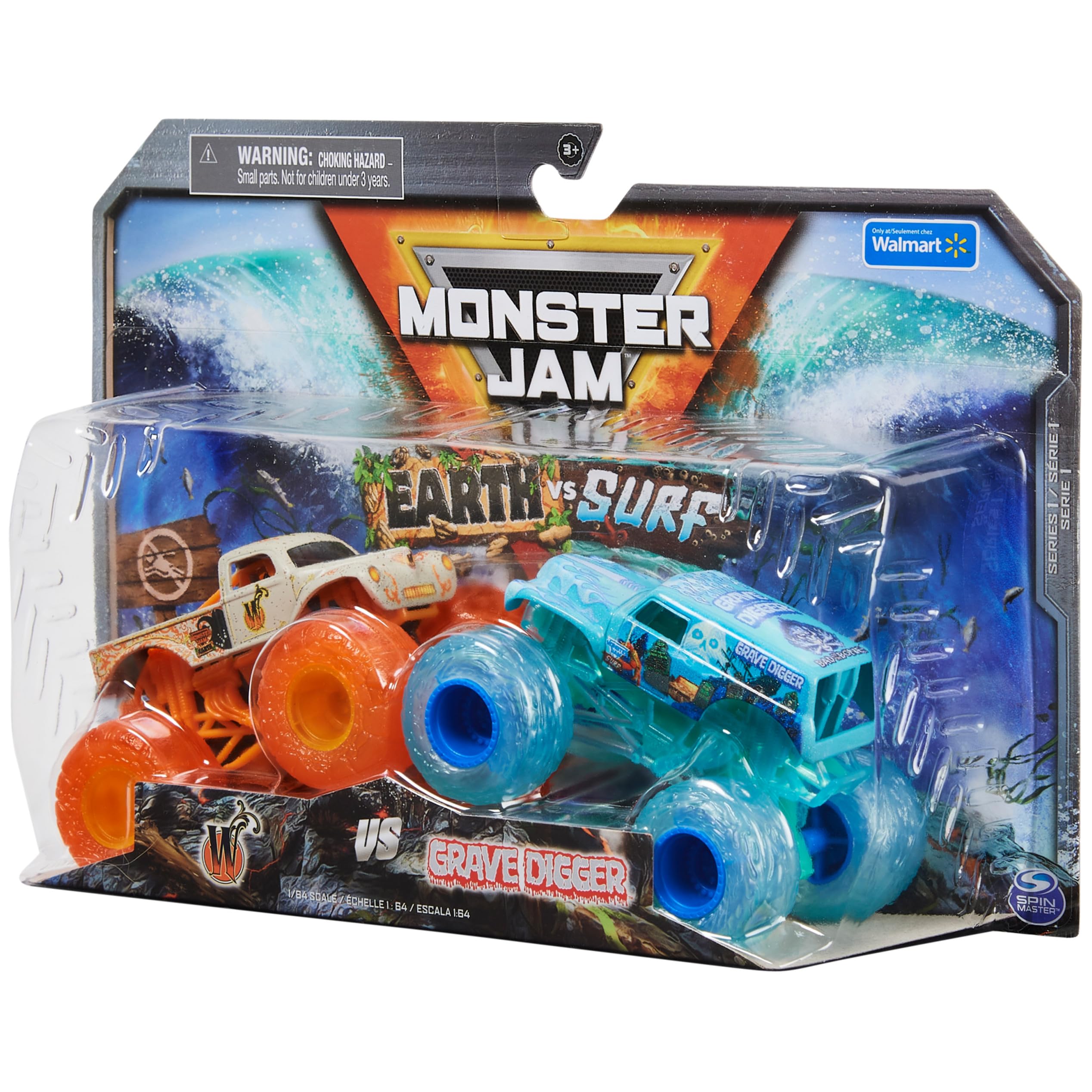 Foto 5 pulgar | Toy Monster Jam Whiplash Earth Vs. Grave Digger Surf 1:64 - Venta Internacional.