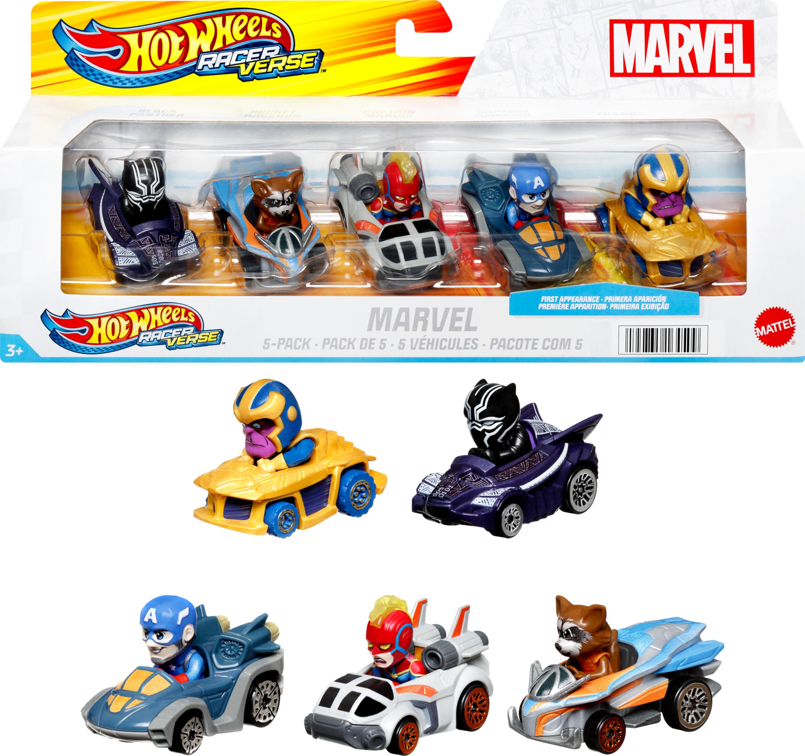 Toy Cars Hot Wheels Marvel Racerverse, Paquete De 5 Unidades, 1:64 Pulgadas, Fundido A Presión - Venta Internacional.
