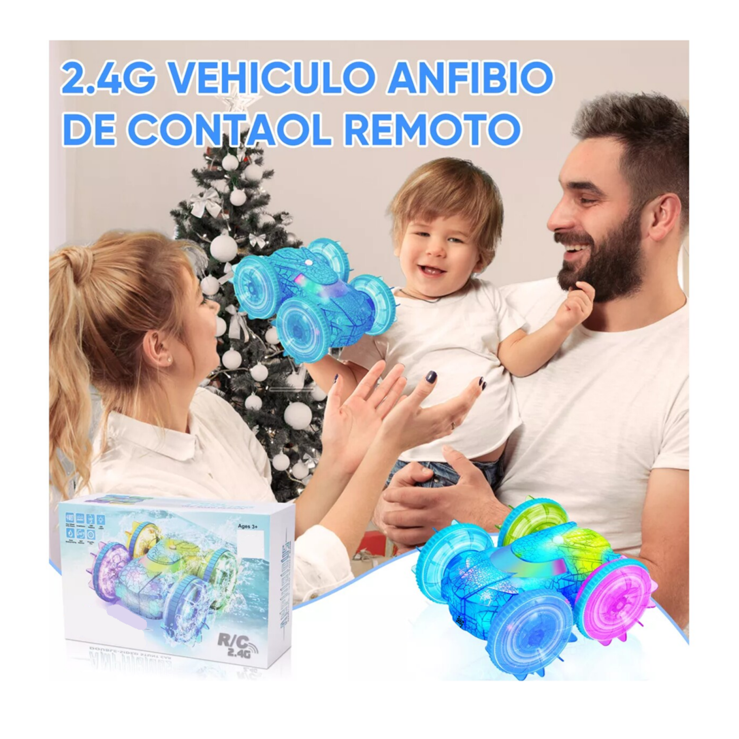 Foto 5 pulgar | Carros Anfibio De Control Remoto Belug  Double Side Flip Con Luz Azul